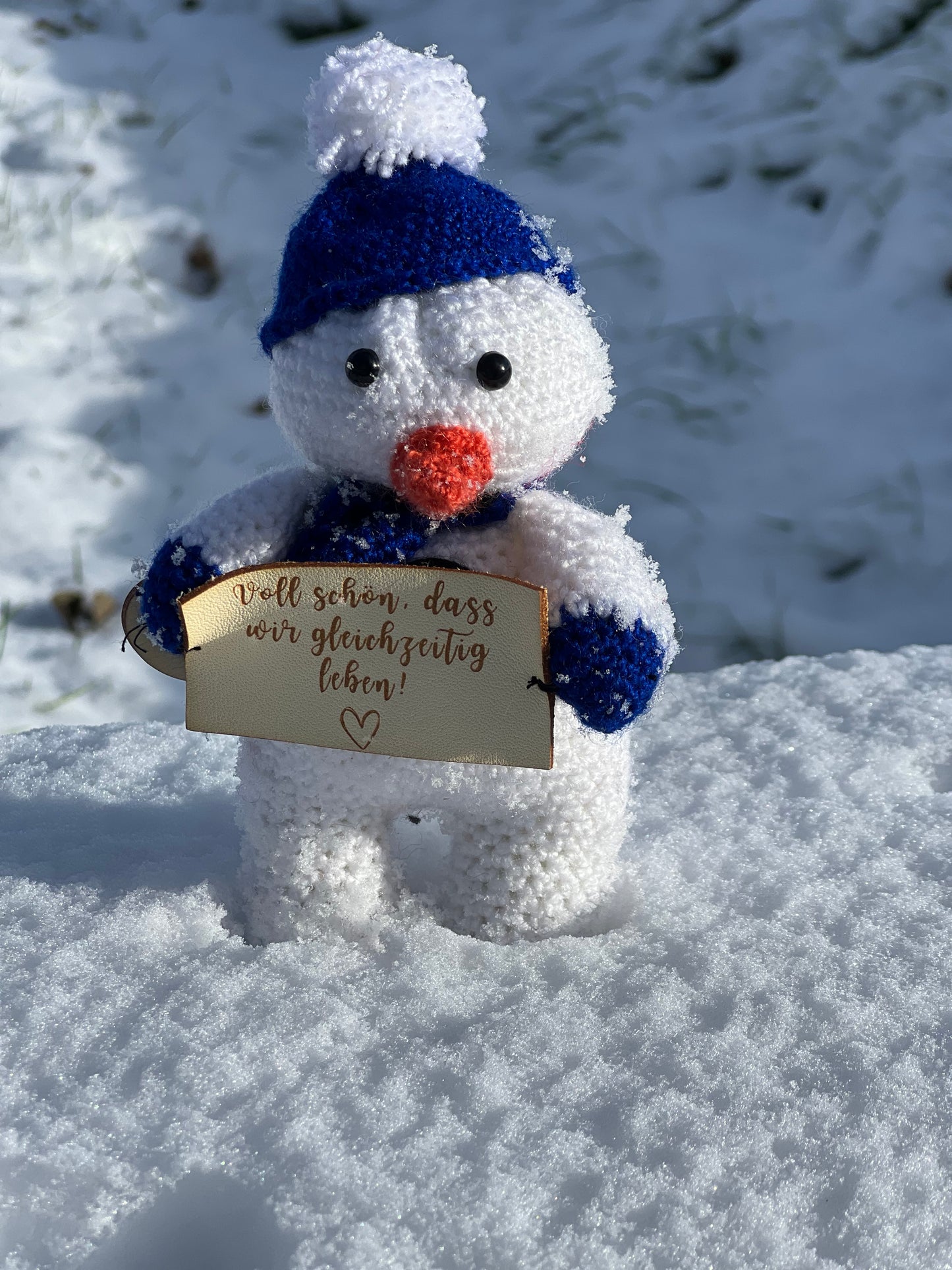 Snowman - Hand-crocheted with saying