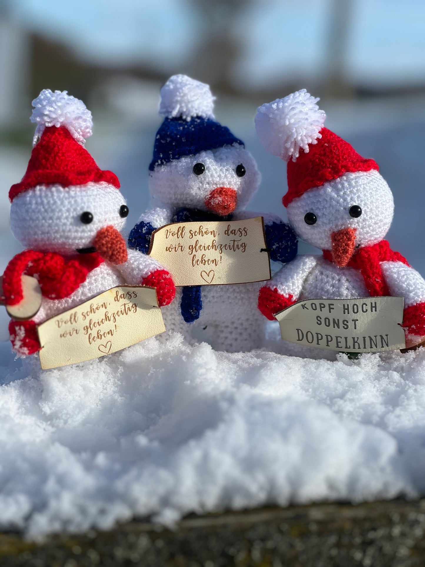 Snowman - Hand-crocheted with saying