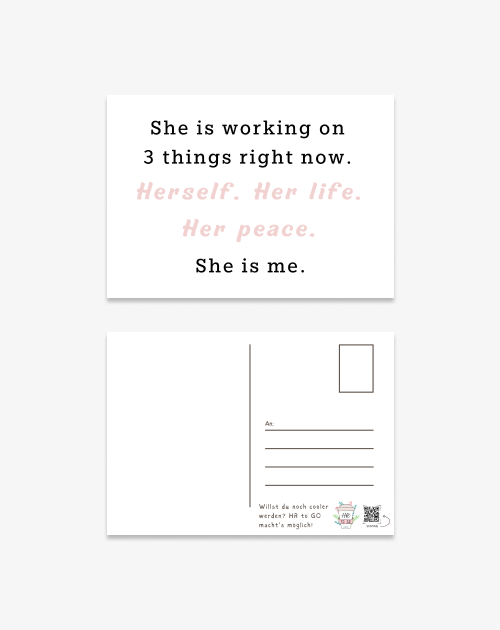 Postkarte - She is working on 3 things right now